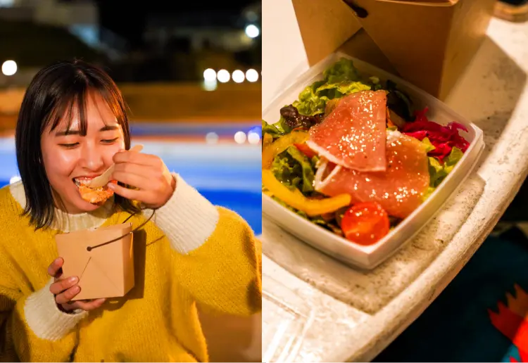 女性とテイクアウトメニュー