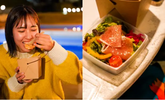 女性とテイクアウトメニュー